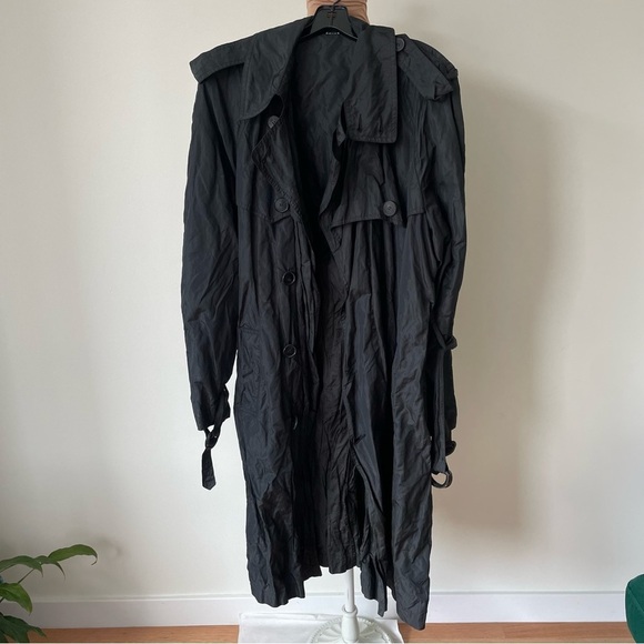 Jean Paul Gaultier 2 Squared Vintage Black Double Breasted Crinkle Trench Coat M - Picture 3 of 12